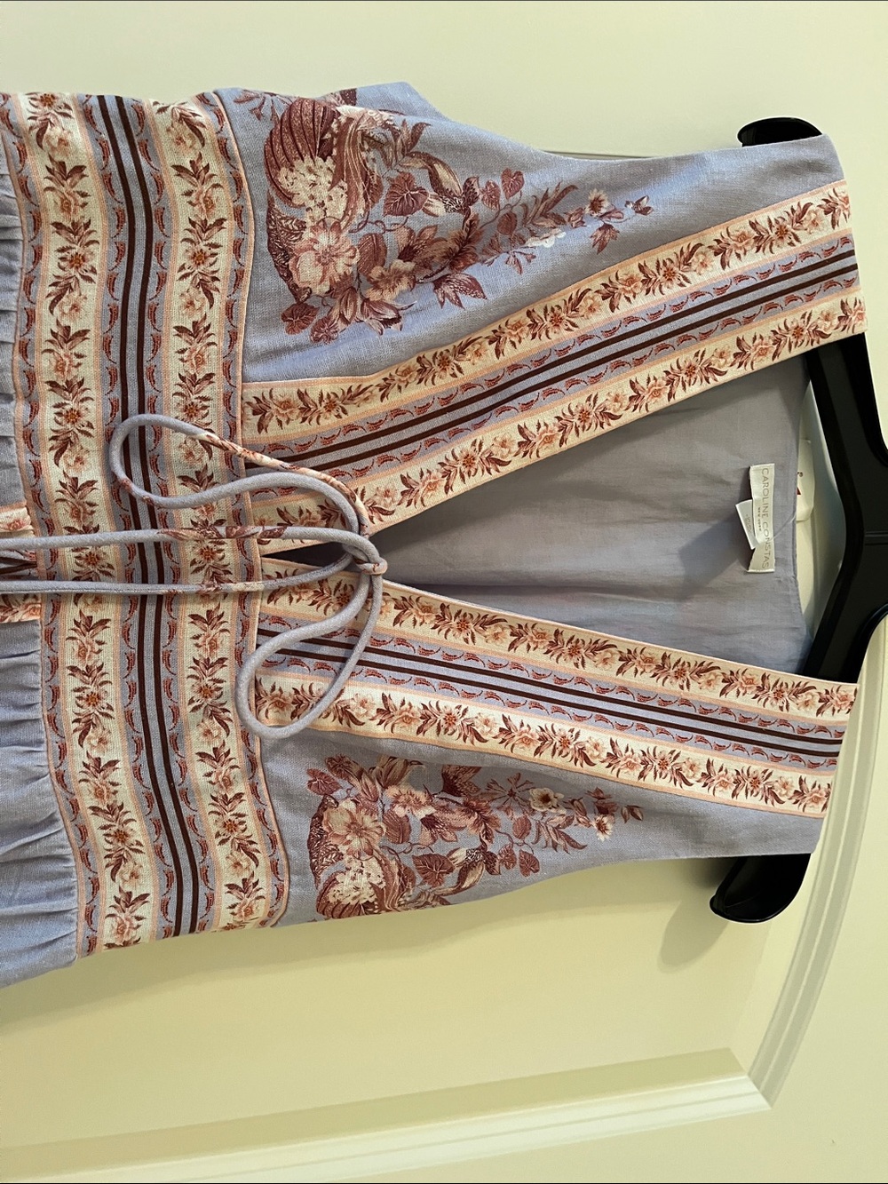 Caroline Constas linen blend dress , lilac color, brown flowers, lining.NWT. 12 - Picture 7 of 10